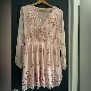 Divided Light Pink Dress with Sequins